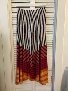 new directions Women’s Striped Maxi Skirt in White, Black, Pink, Orange
